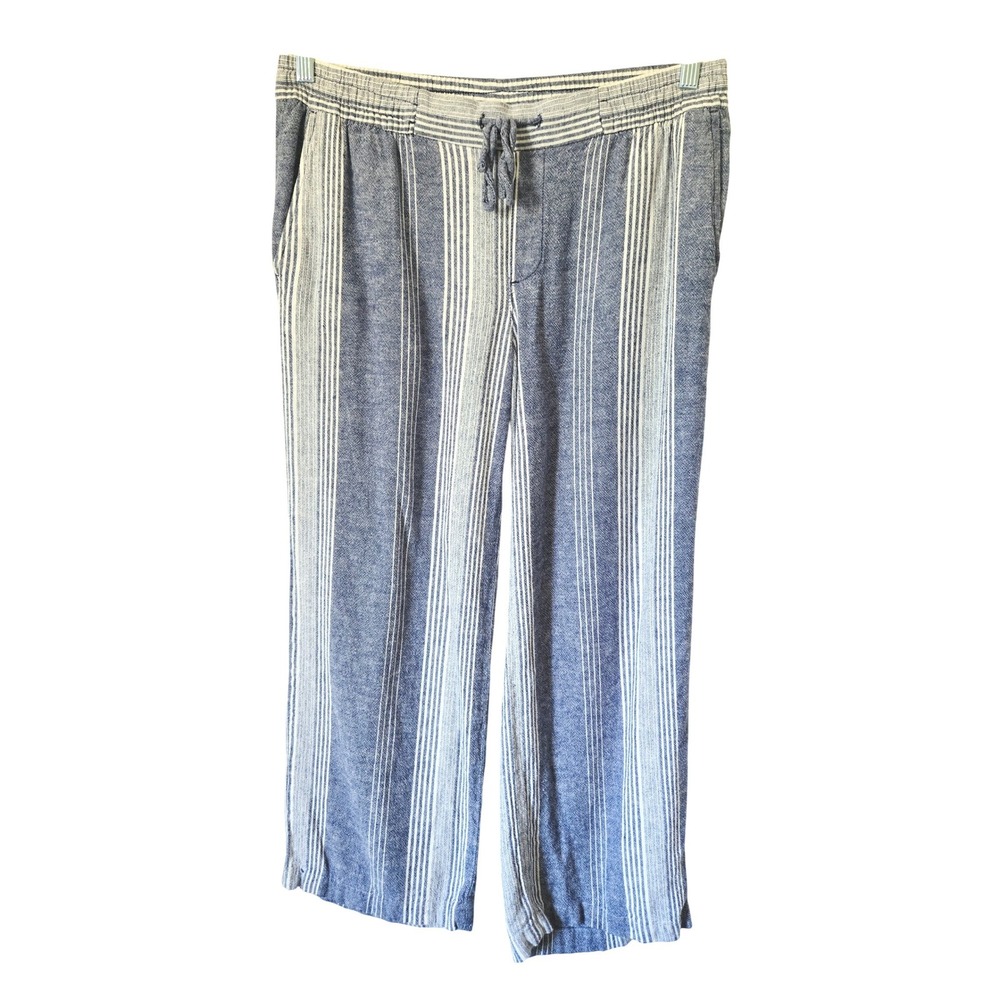 Old Navy Womens‎ Blue White Striped Linen Blend Wide Leg Drawstring Pants Size M